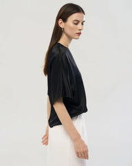 22 Momme Oversized Seiden-Shirt mit Rundhalsausschnitt und Halbarm