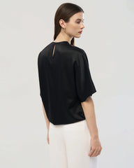 22 Momme Oversized Seiden-Shirt mit Rundhalsausschnitt und Halbarm
