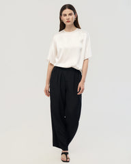 22 Momme Oversized Seiden-Shirt mit Rundhalsausschnitt und Halbarm