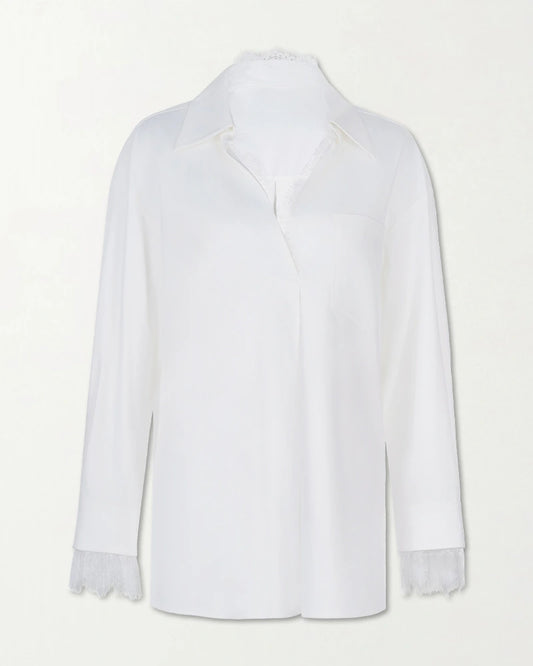 22 Momme Oversize-Seidenhemd mit Spitzenbesatz