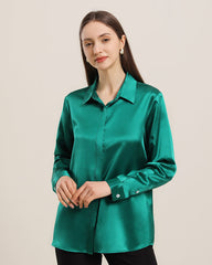 22 Momme Seiden-Bluse mit versteckten Knöpfen Dark Green