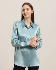 22 Momme Seiden-Bluse mit versteckten Knöpfen Haze Blue