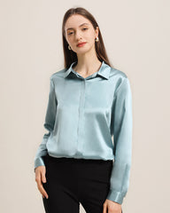 22 Momme Seiden-Bluse mit versteckten Knöpfen Haze Blue
