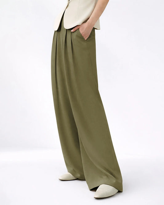 22 Momme Seidenhose mit hoher Taille und weitem Bein