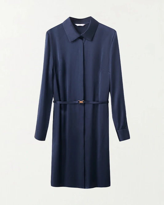 22 Momme Seiden-Midikleid mit Gürtel und langen Ärmeln