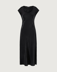 22 Momme Seiden-Midikleid mit Wasserfallausschnitt im Schrägschnitt