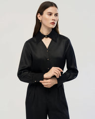 22 Momme Seidenbluse mit Cut-out-Kragen und langen Ärmeln