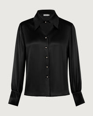 22 Momme Seidenbluse mit Cut-out-Kragen und langen Ärmeln