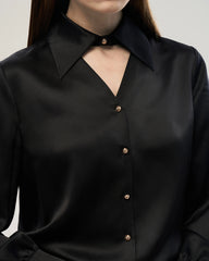 22 Momme Seidenbluse mit Cut-out-Kragen und langen Ärmeln