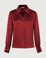 22 Momme Seidenbluse mit Cut-out-Kragen und langen Ärmeln
