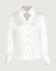 22 Momme Seidenbluse mit Cut-out-Kragen und langen Ärmeln