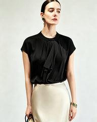 22 Momme Seidenbluse mit elegantem Drapé-Effekt