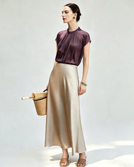 22 Momme Seidenbluse mit elegantem Drapé-Effekt