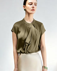 22 Momme Seidenbluse mit elegantem Drapé-Effekt