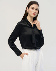 22 Momme Seidenbluse mit Schleifenkragen und langen Ärmeln
