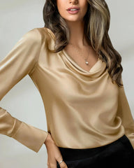 25 Momme Seidenbluse mit Wasserfallausschnitt