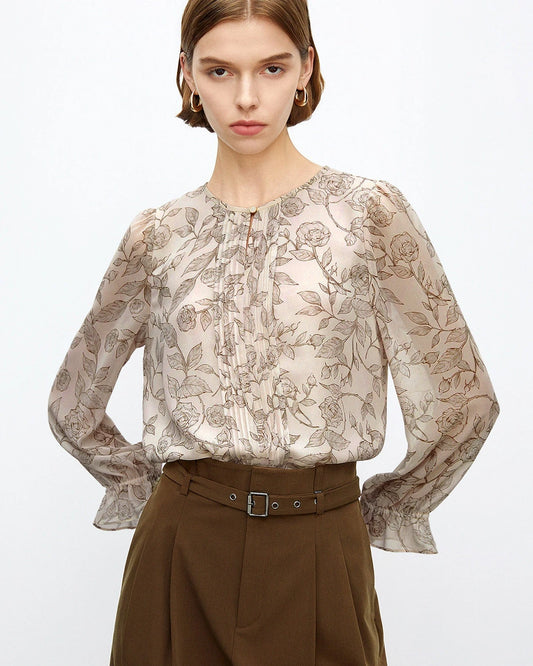 Rose Skizze Blumen Seidenbluse