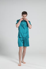 Einfaches Crewneck Seiden-Pyjama-Set für Herren