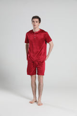 Einfaches Crewneck Seiden-Pyjama-Set für Herren