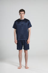 Einfaches Crewneck Seiden-Pyjama-Set für Herren