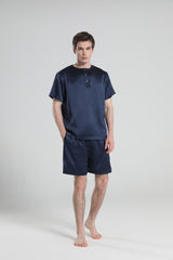 Einfaches Crewneck Seiden-Pyjama-Set für Herren