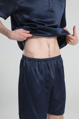 Einfaches Crewneck Seiden-Pyjama-Set für Herren