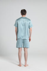 Einfaches Crewneck Seiden-Pyjama-Set für Herren