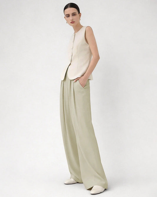 30 Momme High-Waist Seidenhose mit weitem Bein