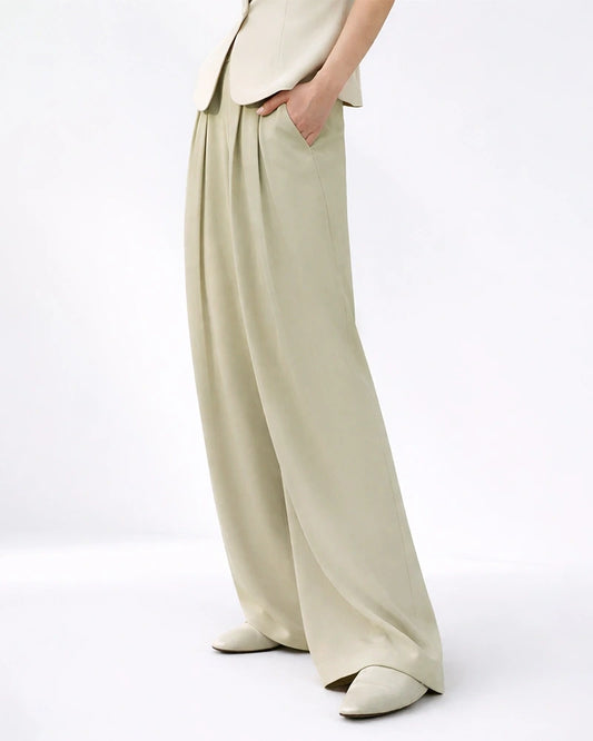 30 Momme High-Waist Seidenhose mit weitem Bein