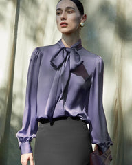 Damen-Seidenbluse mit Knoten vorne