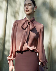 Damen-Seidenbluse mit Knoten vorne