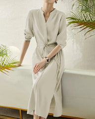 30 Momme Seiden-Hemdblusenkleid mit Kordelzug