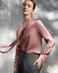30 Momme Seidenbluse mit Tie-Front