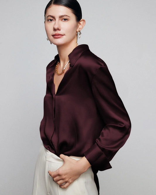 30 Momme Damen-Seidenbluse im Lässigen Stil