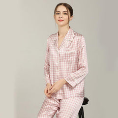 Seiden-Pyjamas-Set mit Houndstooth-Druck