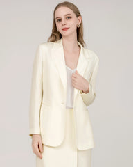 40 Momme Seiden-Blazer mit Spitzenkragen Cream