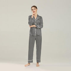 Seiden-Pyjamas-Set mit Houndstooth-Druck