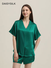 Klassisches Seiden-Pyjamas-Set mit kurzen Ärmeln und kurzen Hosen