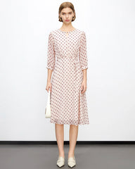 Apricot Braunes Polka Dot Seiden-Midi-Kleid