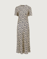 Seiden-Midikleid mit Schleierkraut-Print und kurzen Ärmeln