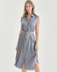 Ärmelloses Seiden-Shirtkleid mit Gürtel
