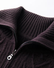 Zopfmuster-Kaschmirpullover mit Halbreißverschluss