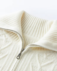 Zopfmuster-Kaschmirpullover mit Halbreißverschluss