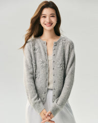 Kaschmir-Seide-Cardigan mit 3D-Blumendetails