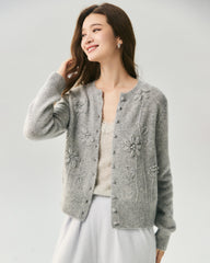 Kaschmir-Seide-Cardigan mit 3D-Blumendetails