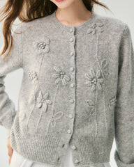 Kaschmir-Seide-Cardigan mit 3D-Blumendetails