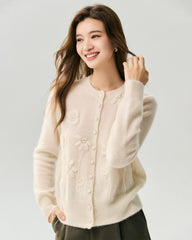 Kaschmir-Seide-Cardigan mit 3D-Blumendetails