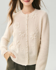 Kaschmir-Seide-Cardigan mit 3D-Blumendetails