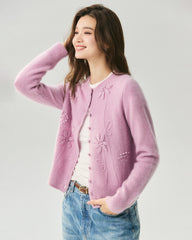 Kaschmir-Seide-Cardigan mit 3D-Blumendetails
