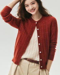 Kaschmir-Seiden-Cardigan mit Zopfmuster
